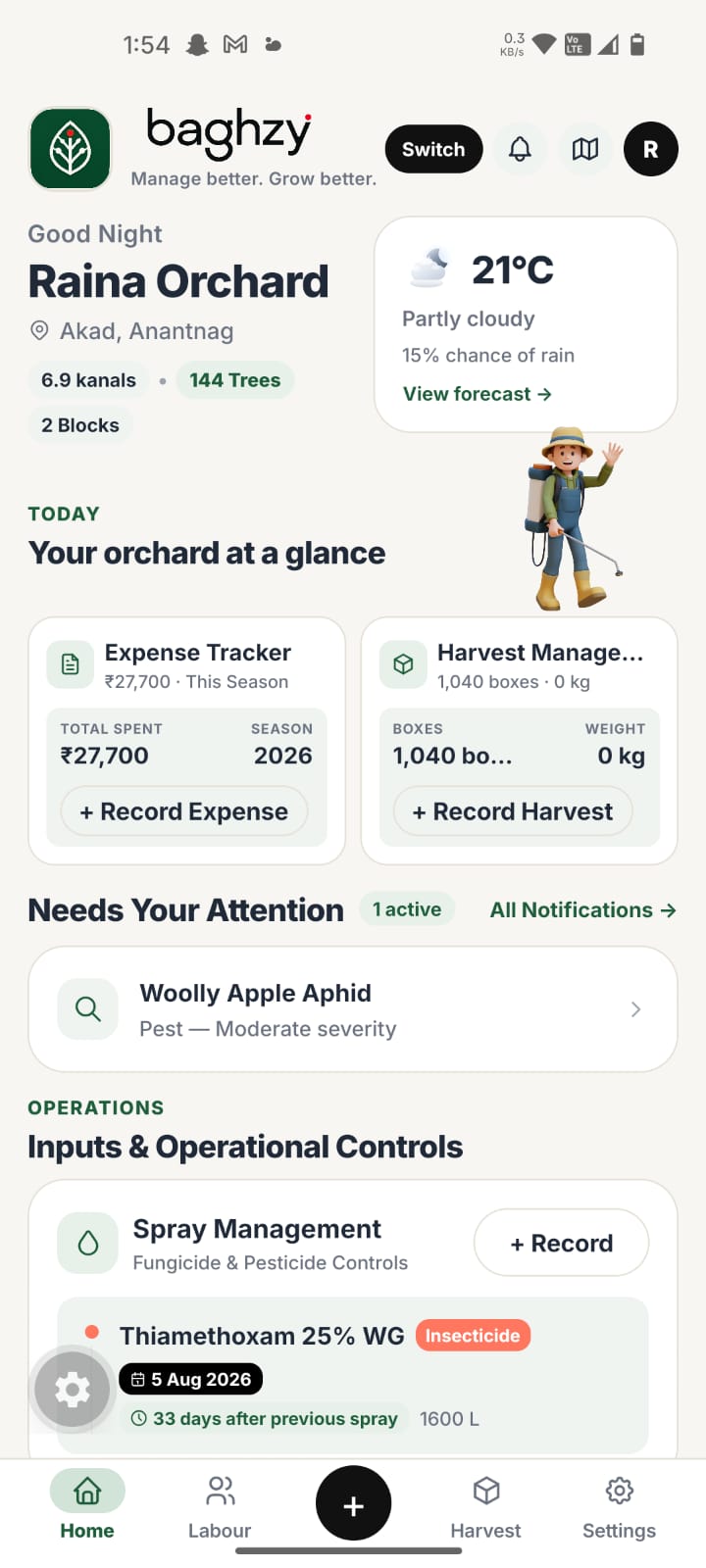 Baghzy Real App Dashboard (Raina Orchard, Akad, Anantnag)
